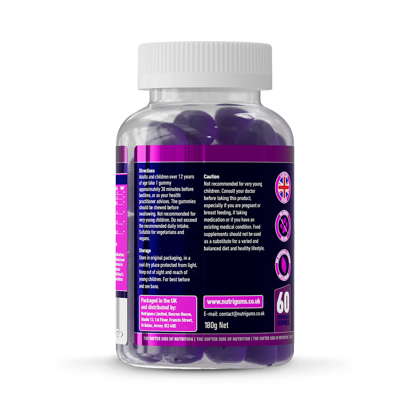 Nutrigums Night Time Complex sleep gummies 60 count, imported from the UK