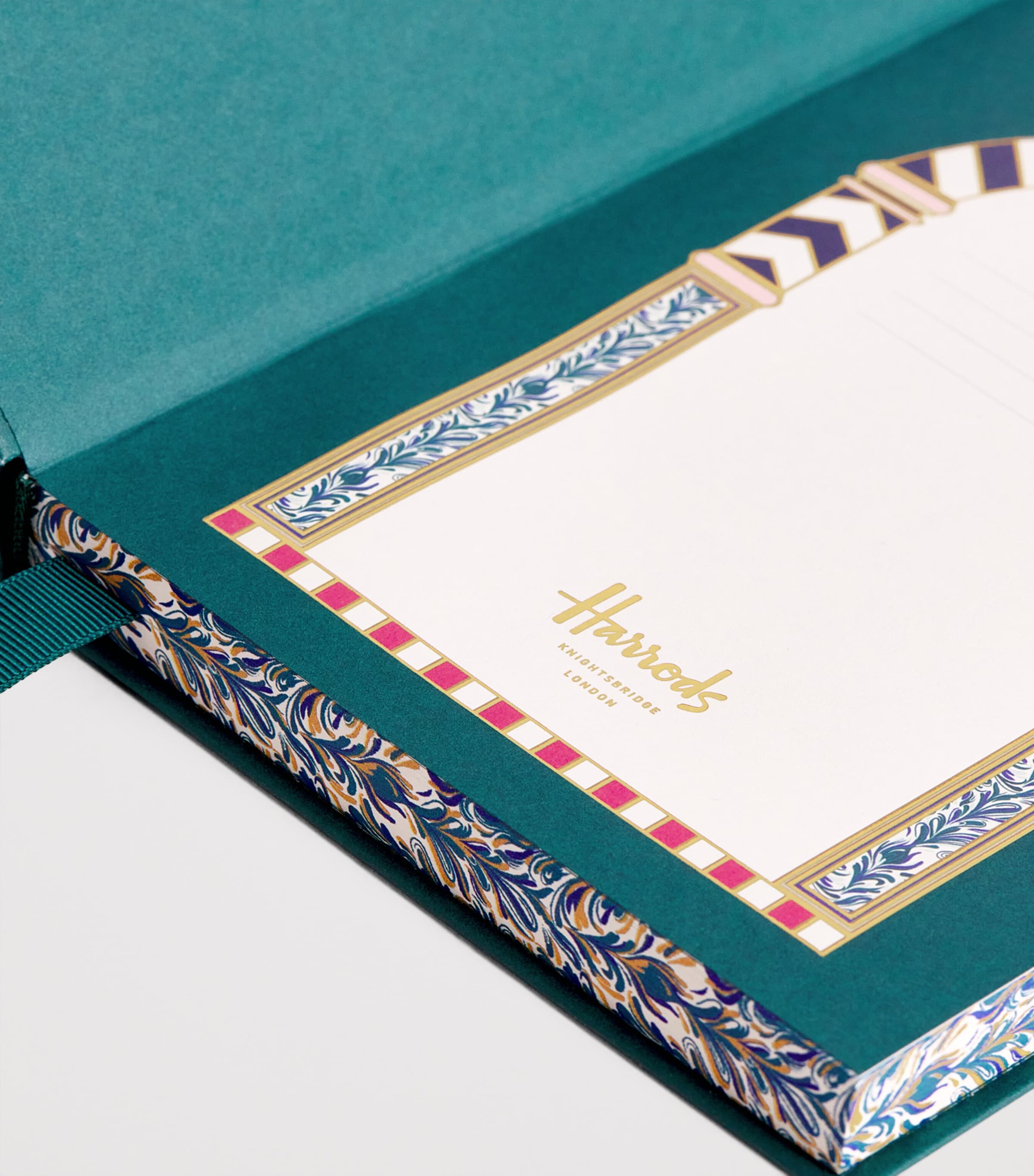 Harrods Enchanted Emporium hardback notebook with lined pages and marble-effect edges, 21x15.5cm, UK version