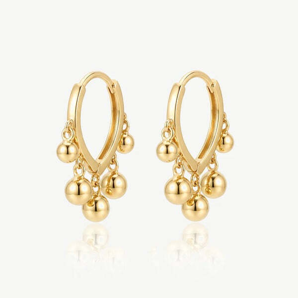 MUCHV small gold hoop earrings with bobble charms, UK version