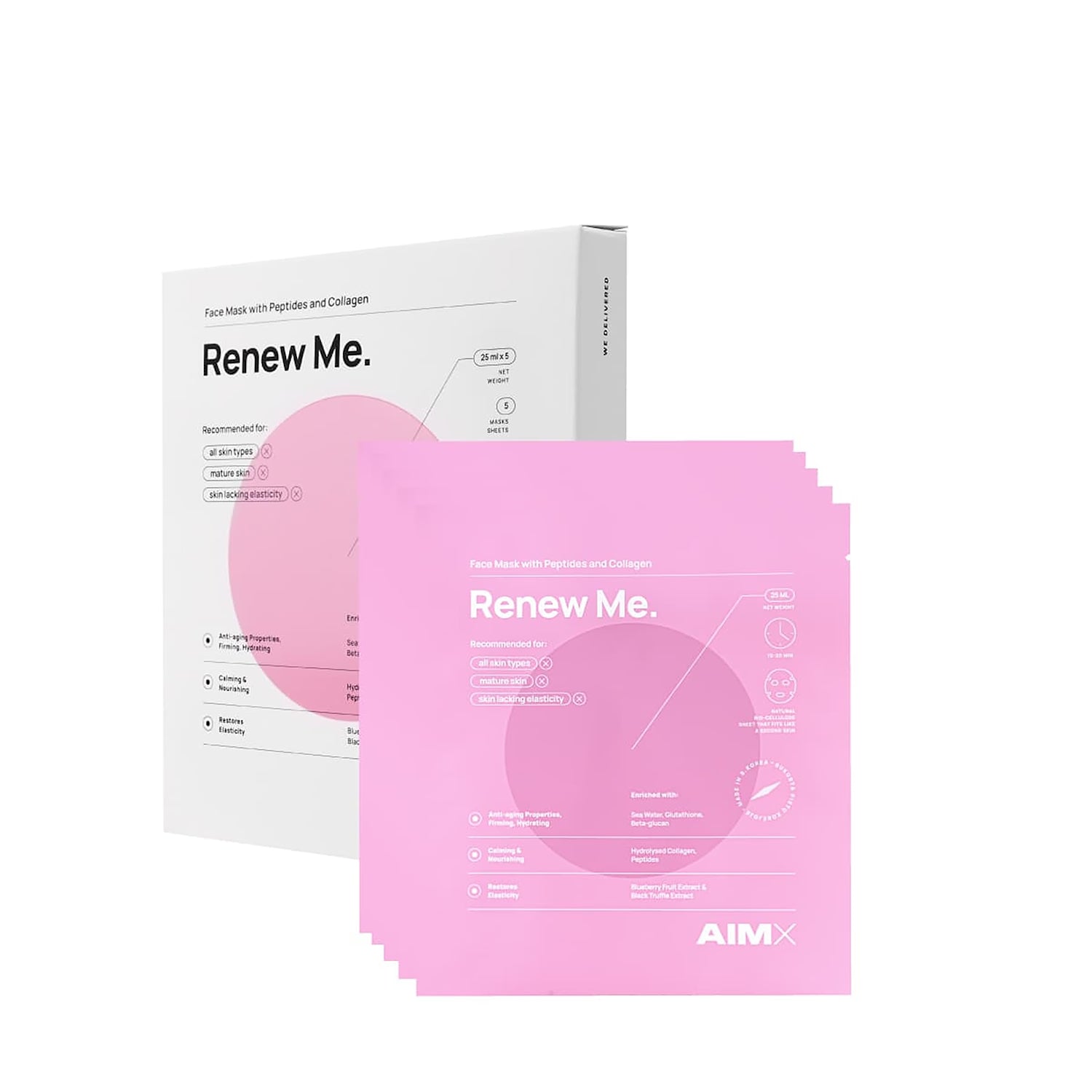 Aimx sheet mask peptides collagen 5 sheets 25ml (British brand)