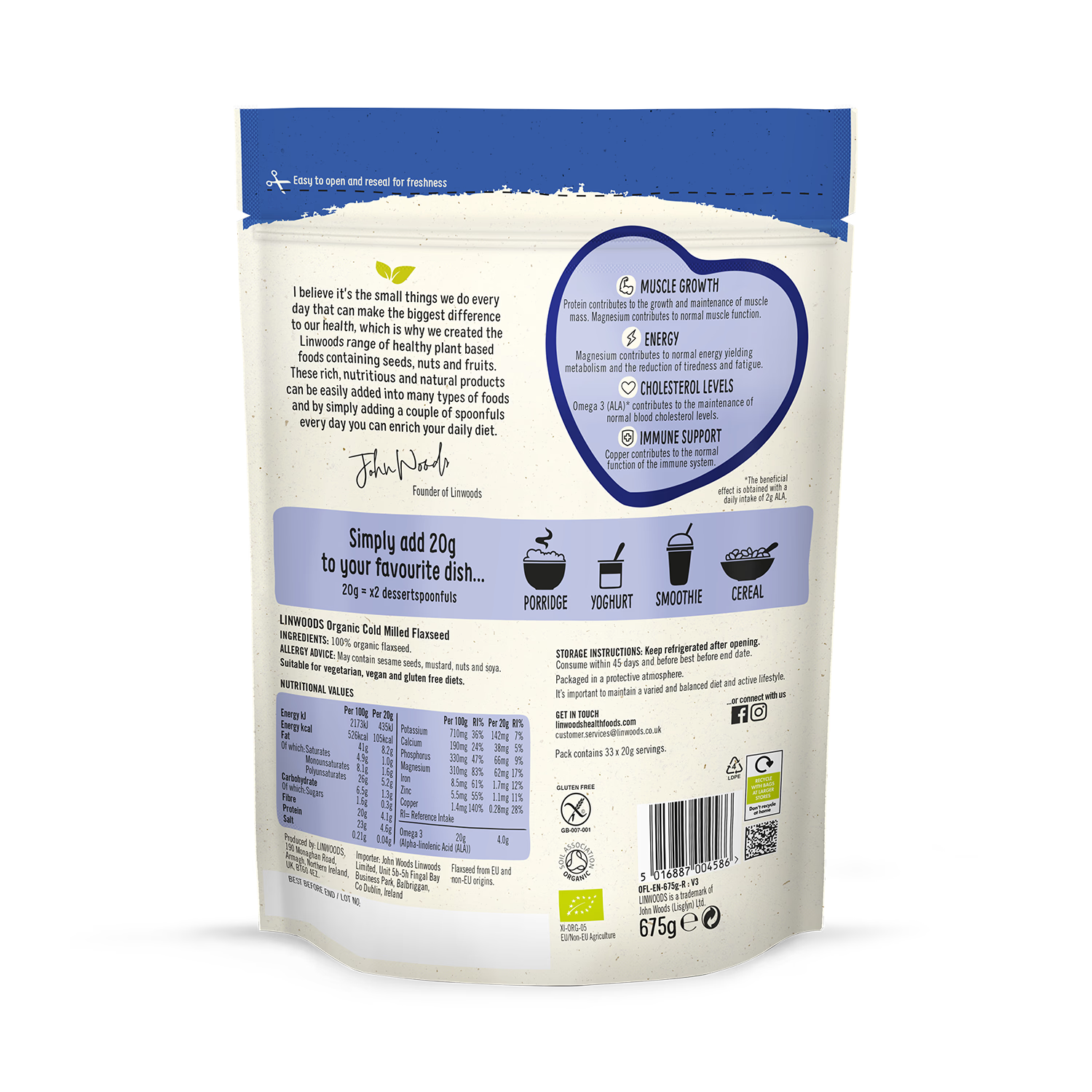 Linwoods Milled Organic Flaxseed 675g, UK version