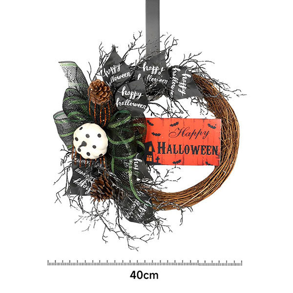 Livingandhome Halloween wreath with bows 60cm, imported from the UK
