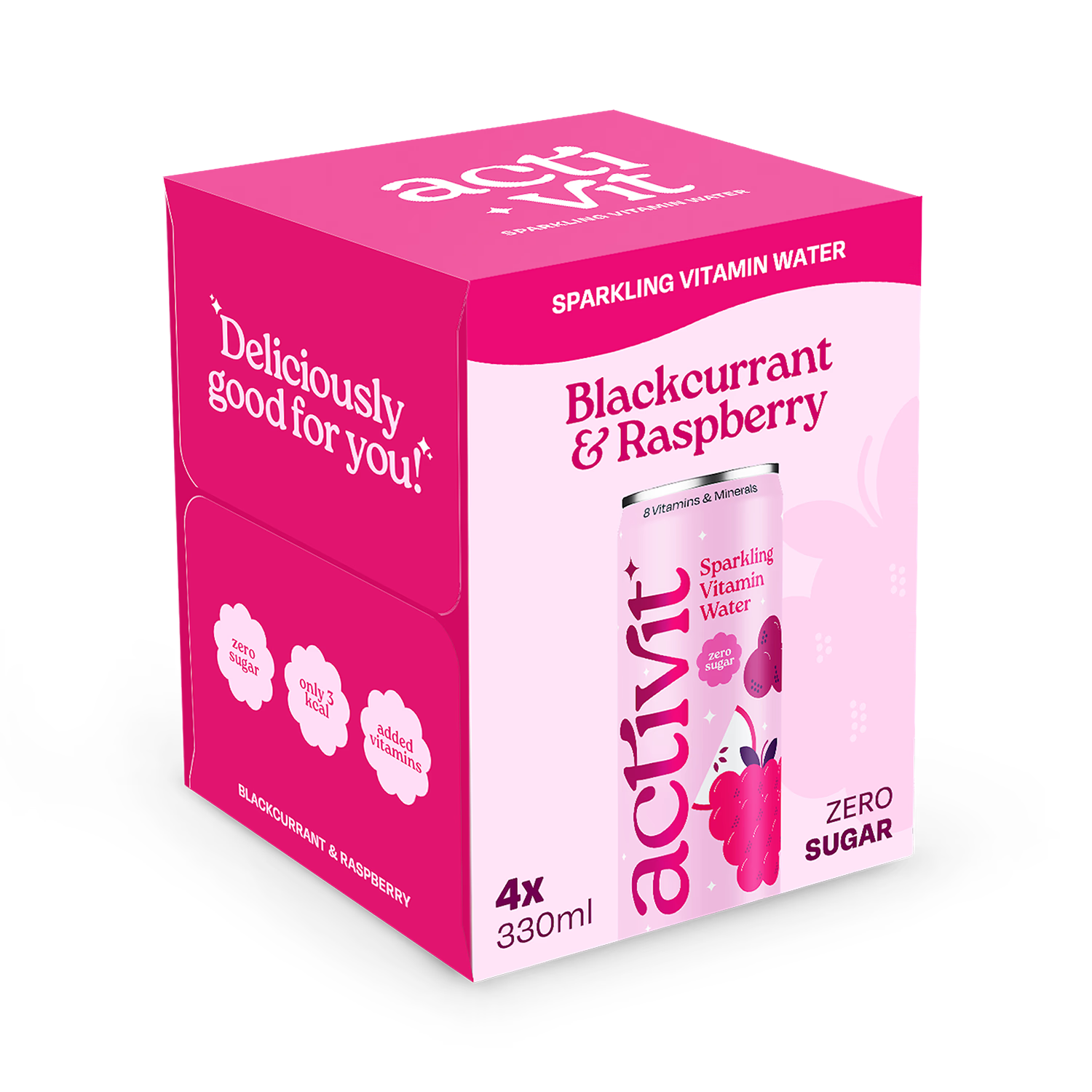 Activit Sparkling Vitamin Water Blackcurrant Raspberry 4x330ml (British brand)