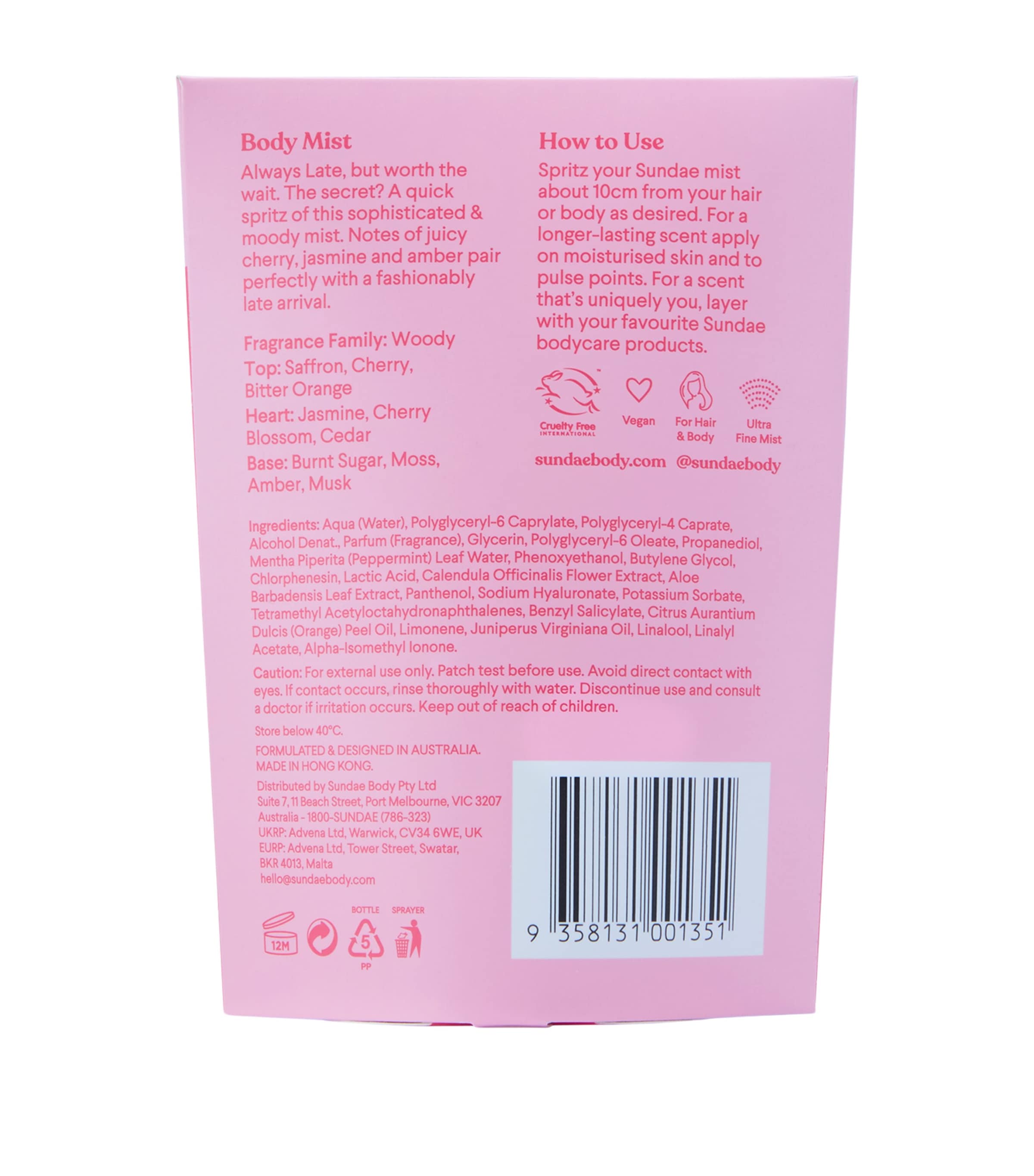 Sundae Body Always Late Hair & Body Mist (90ml)
