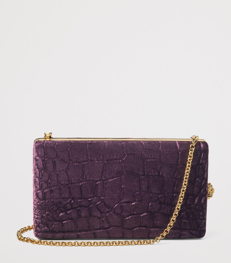 Aspinal of London velvet croc-embossed Paloma box clutch bag, imported from the UK