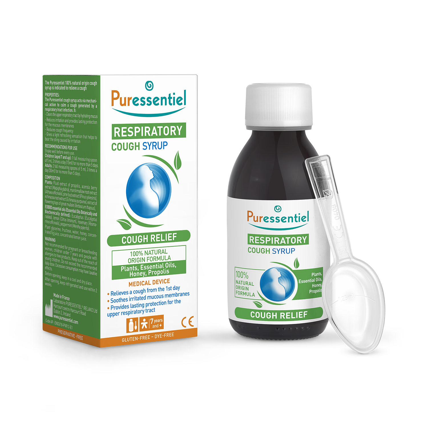Puressentiel Respiratory Cough Syrup 125ml, imported from the UK