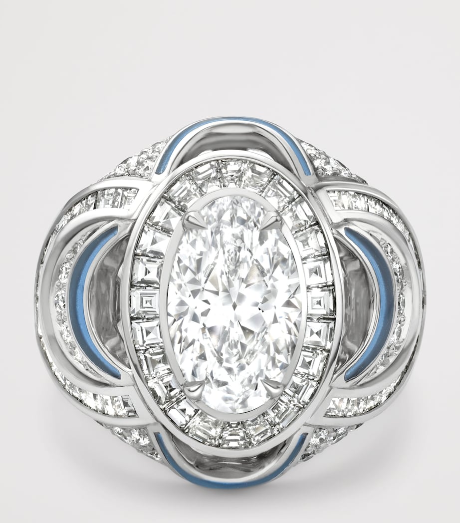 Boodles platinum and diamond statement ring with teal enamel - British product
