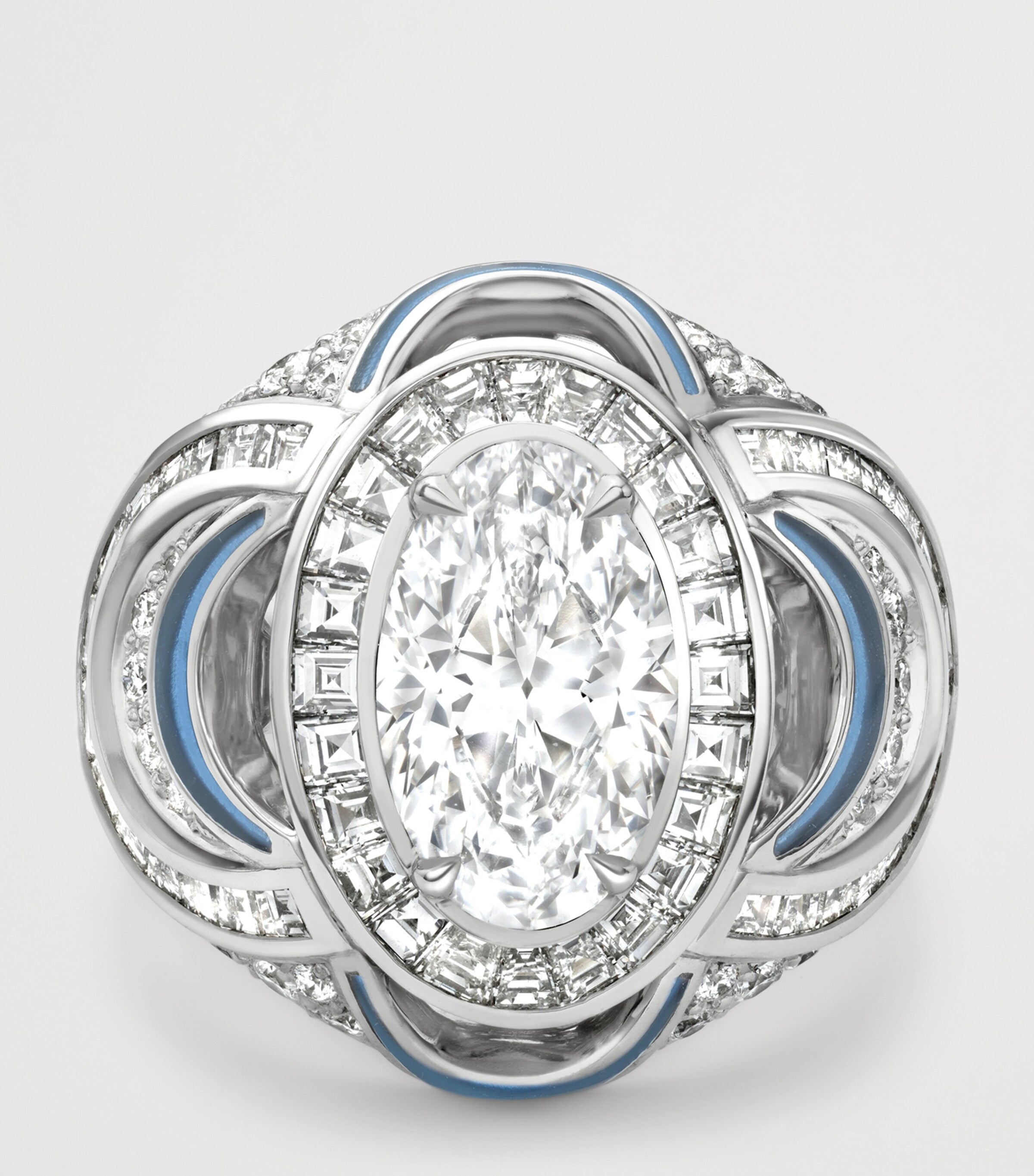 Boodles platinum and diamond statement ring with teal enamel - British product