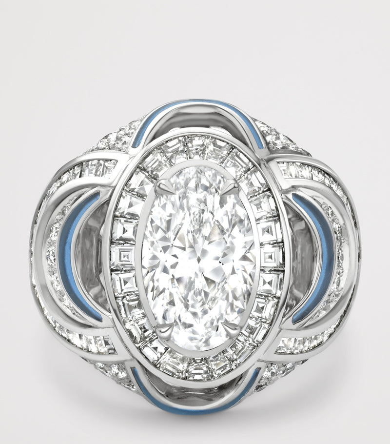 Boodles platinum and diamond statement ring with teal enamel - British product