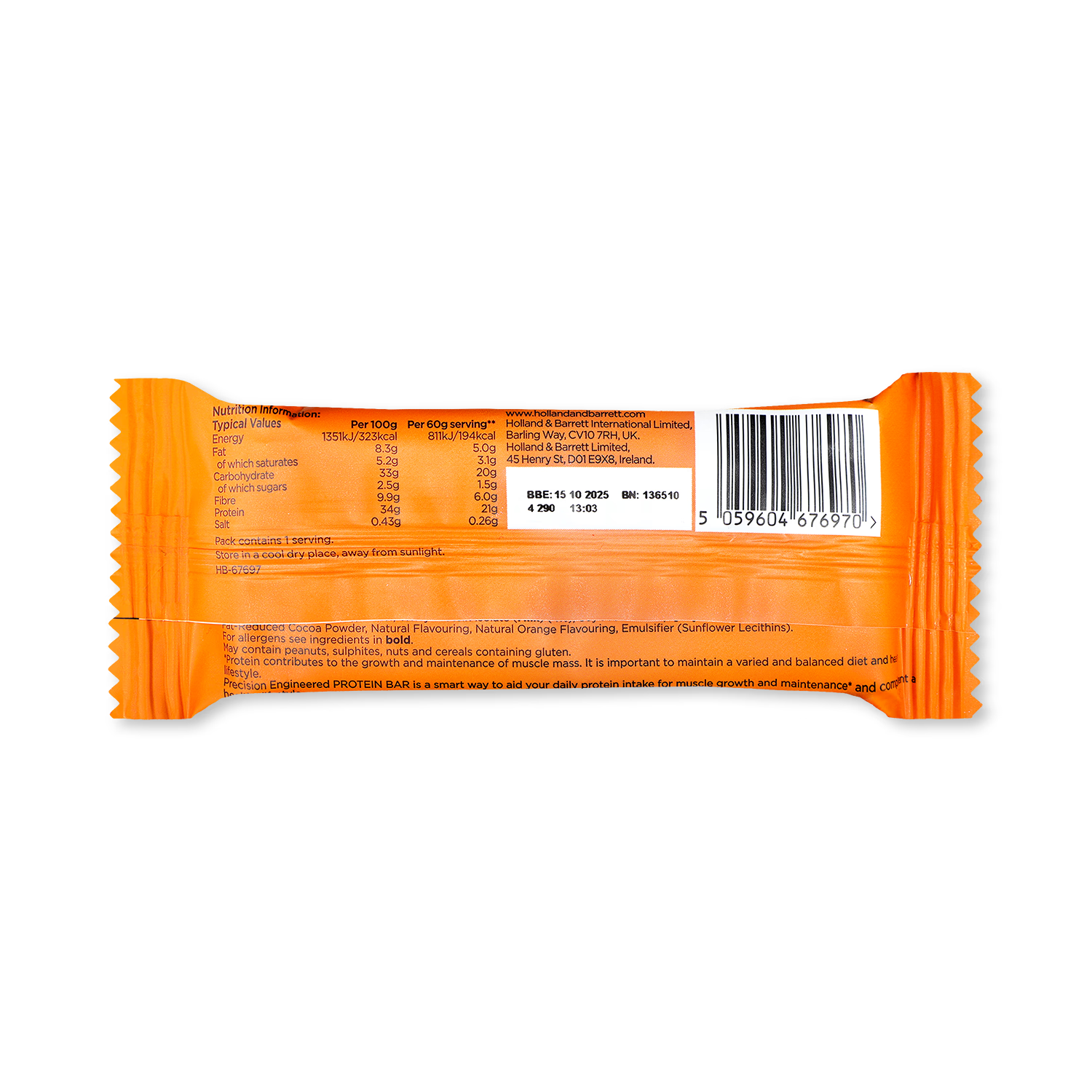 Precision Engineered Milk Chocolate Orange protein bar 60g, imported from the UK