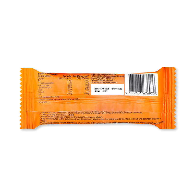 Precision Engineered Milk Chocolate Orange protein bar 60g, imported from the UK