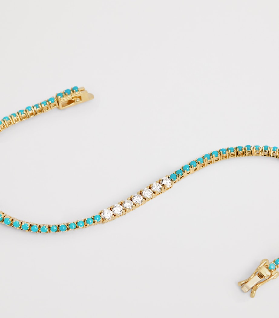 Jennifer Meyer tennis bracelet yellow gold turquoise diamond, UK version