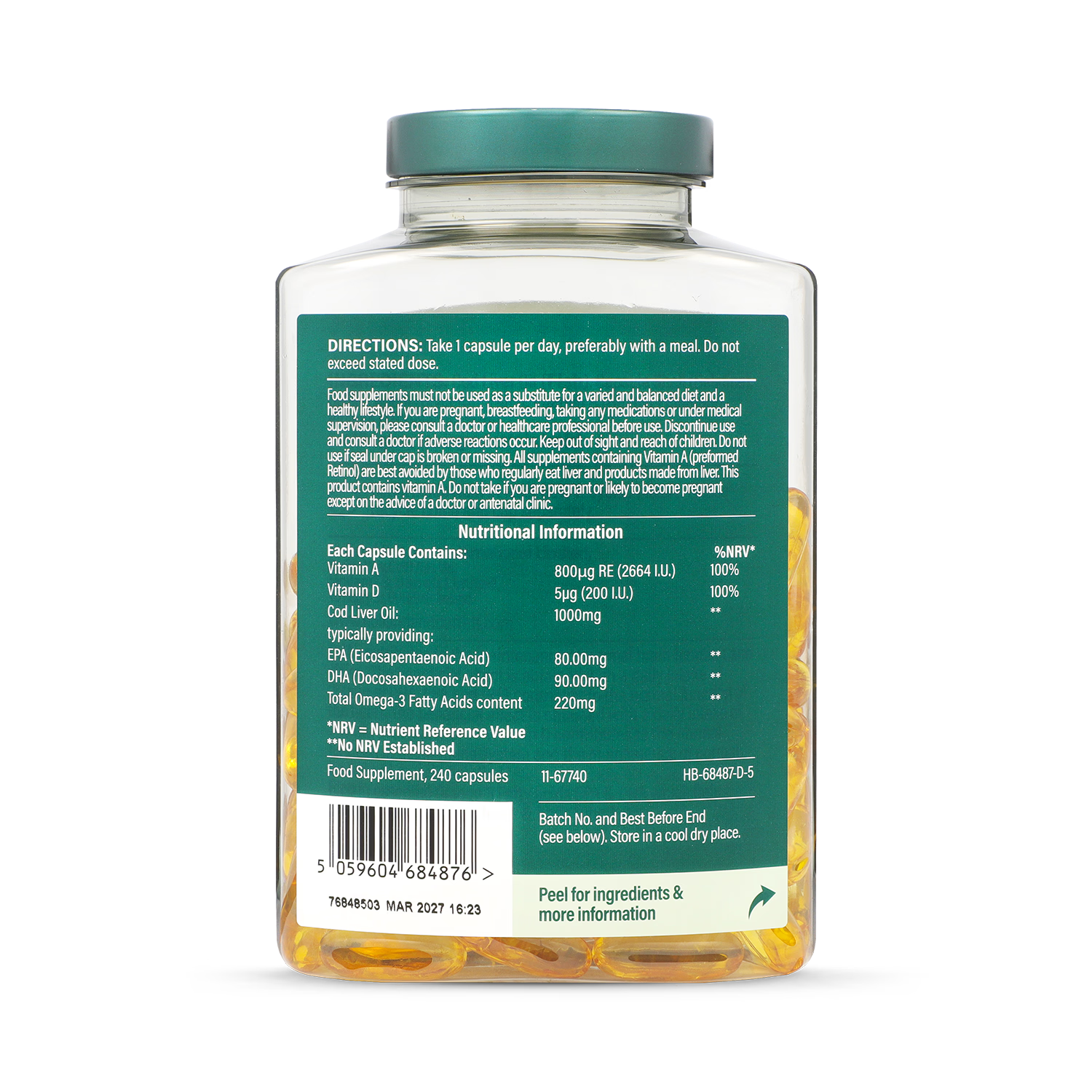 Holland & Barrett cod liver oil 1000mg 240 capsules, UK version