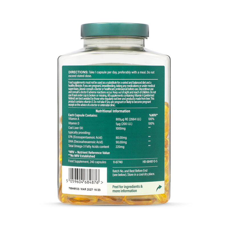 Holland & Barrett cod liver oil 1000mg 240 capsules, UK version