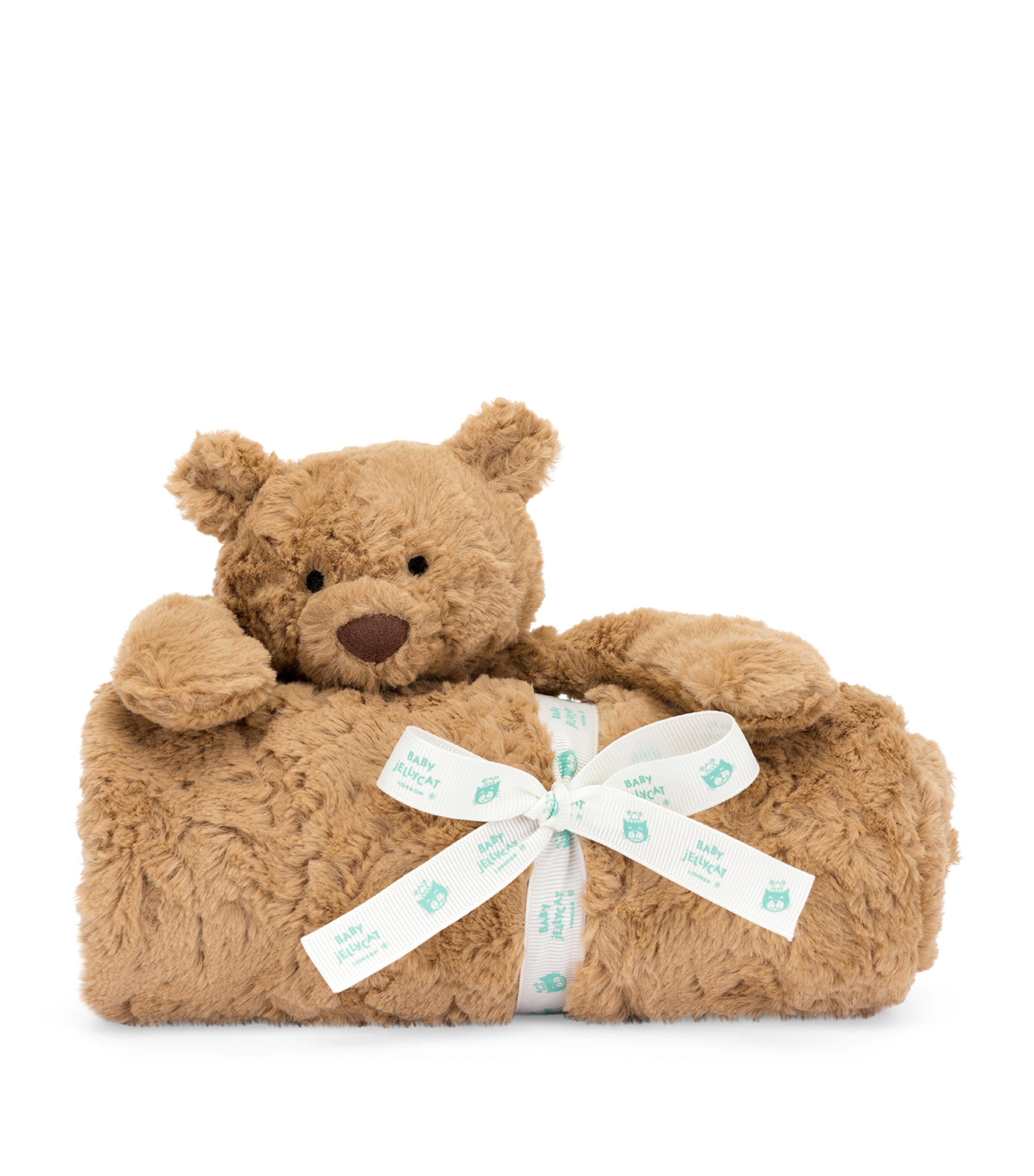 Jellycat bear blanket with textured fur and bear head, 56cm x 70cm, UK version