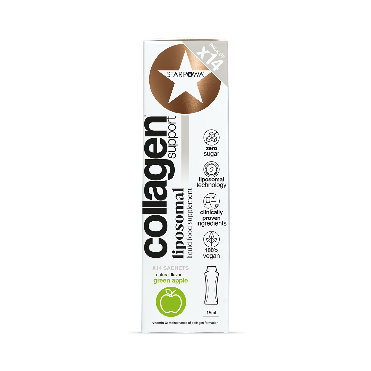 Starpowa Vegan Collagen Liquid Liposomal Green Apple 14 Sachets (British brand)