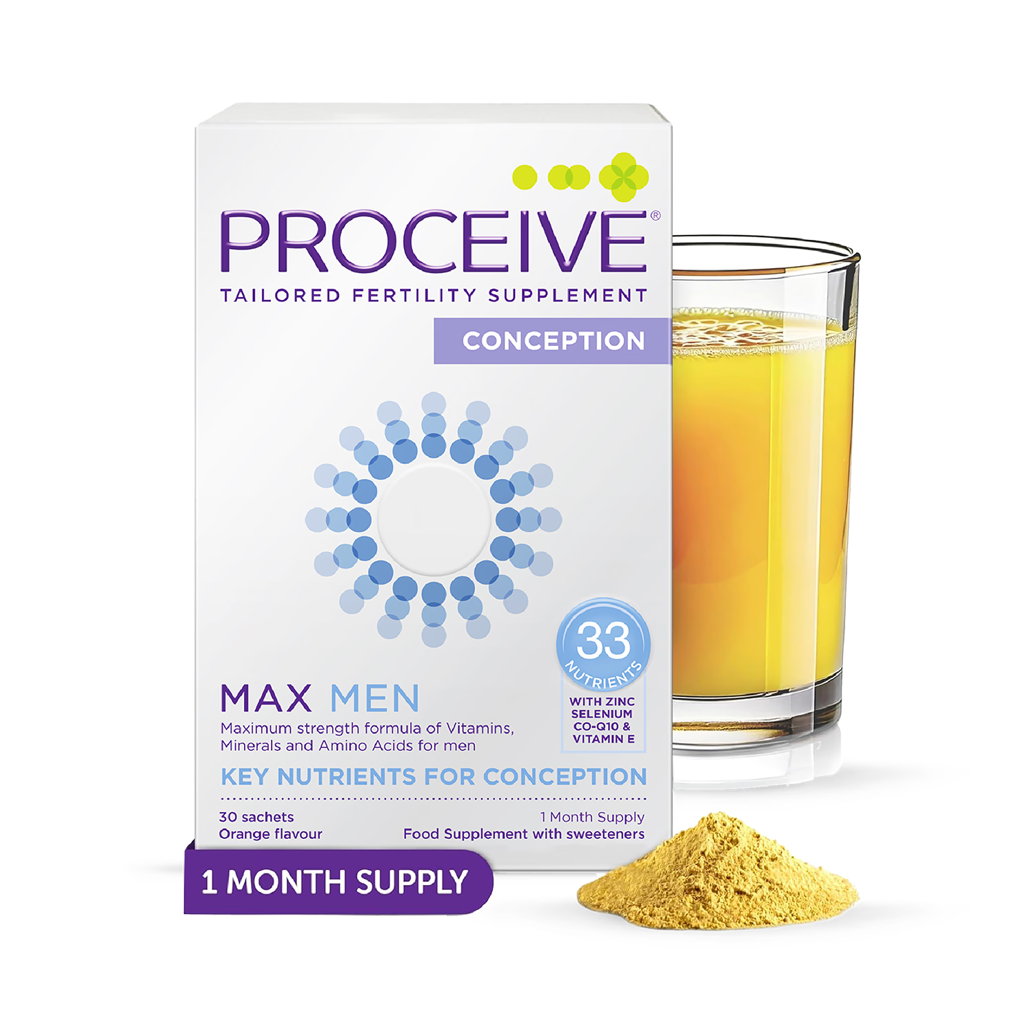 Proceive Max Men Fertility Supplement 30 Sachets, imported from the UK