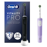 Oral-B Vitality Pro Black & Purple Electric Toothbrushes Duo Pack Dental Boots   