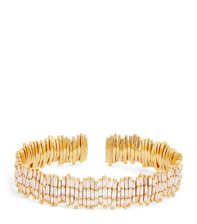 Harrods Suzanne Kalan Yellow Gold and Diamond Classic Three-Row Cuff- Buy online at McGrocer