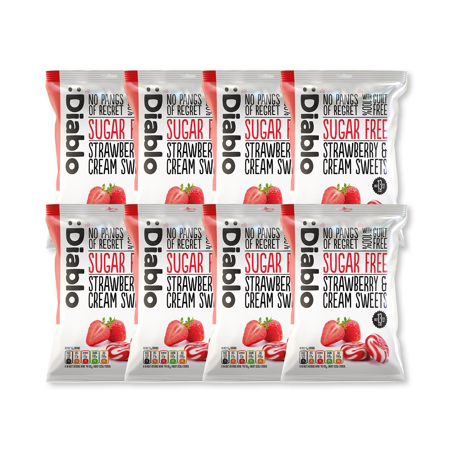 Diablo sugar-free strawberry and cream sweets 75g (British brand)