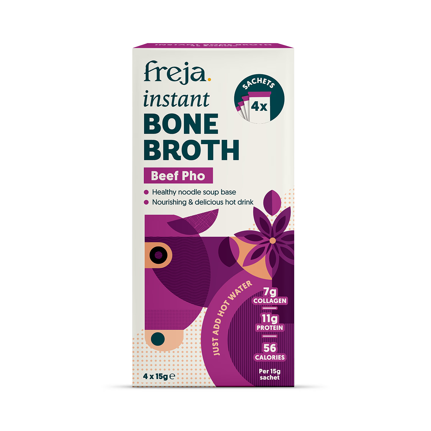 Freja instant bone broth Beef Pho 4x15g - British product