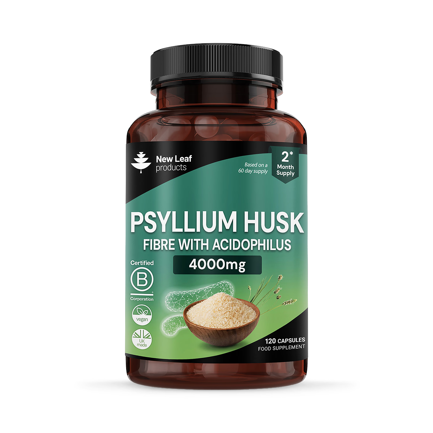 New Leaf Products Psyllium Husk with Acidophilus capsules 120, UK version