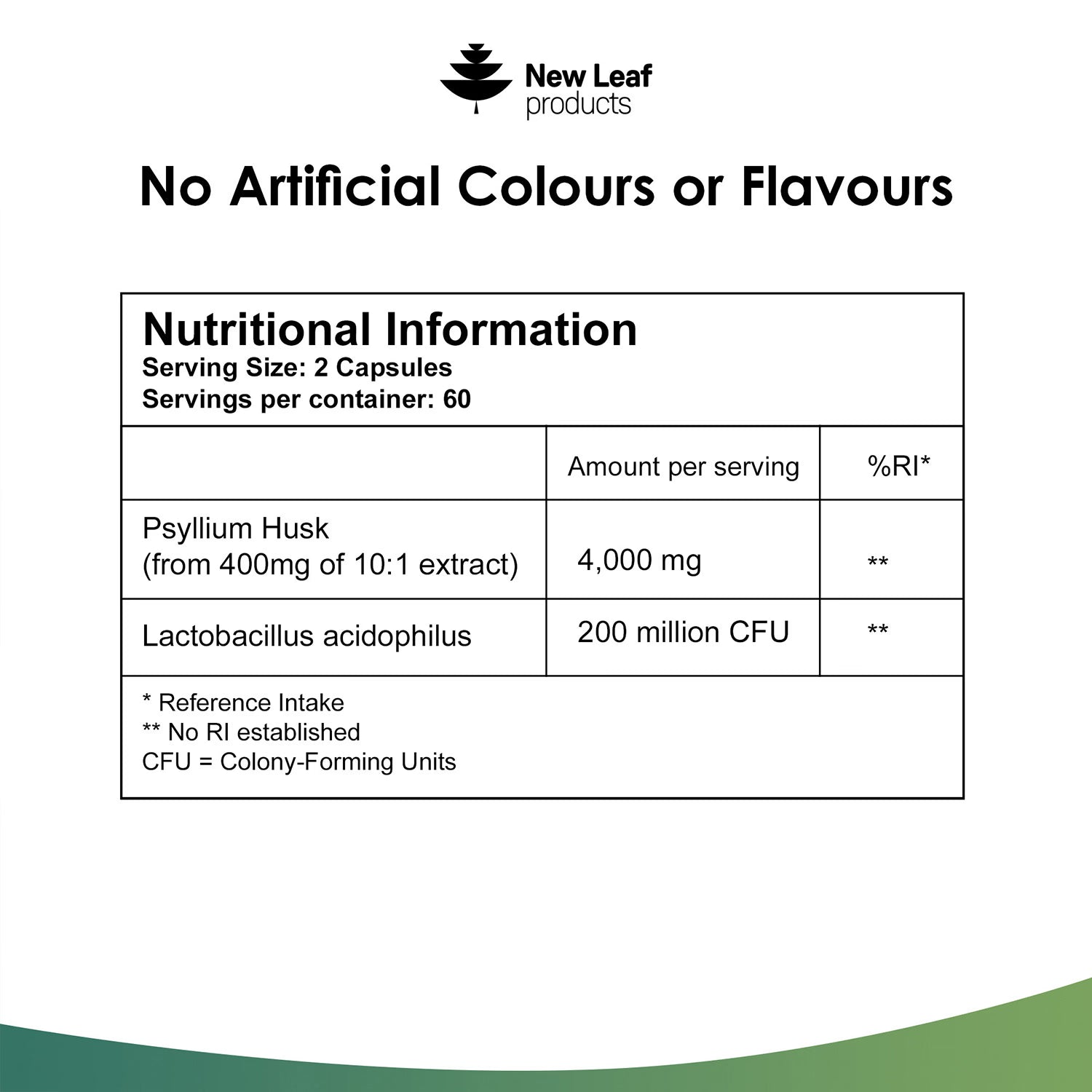 New Leaf Products Psyllium Husk with Acidophilus capsules 120, UK version