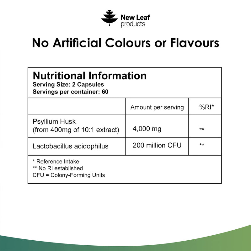 New Leaf Products Psyllium Husk with Acidophilus capsules 120, UK version