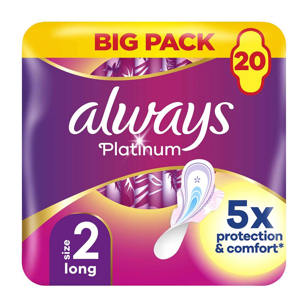 Always Platinum Long (Size 2) Pads Wings 20 Sanitary Towels GOODS Boots   