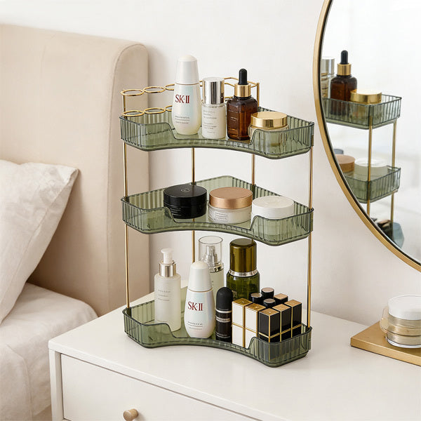 Livingandhome 3-tier corner organiser and makeup brush holder dark green, UK version