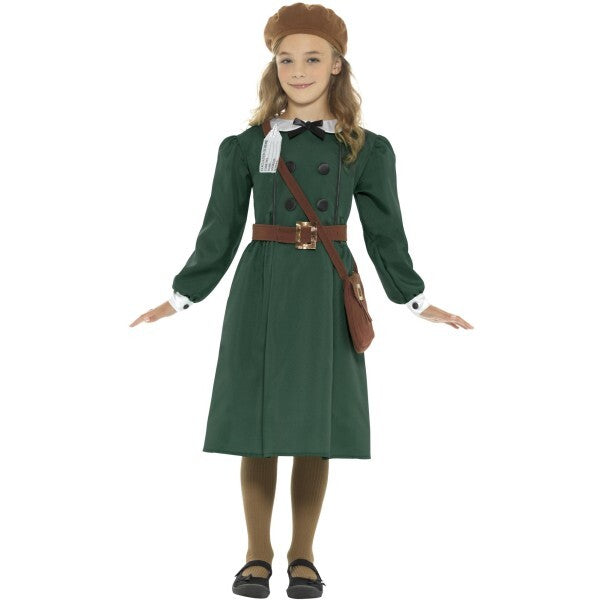 Smiffys evacuee girl costume green with accessories - British product