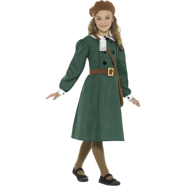 Smiffys evacuee girl costume green with accessories - British product