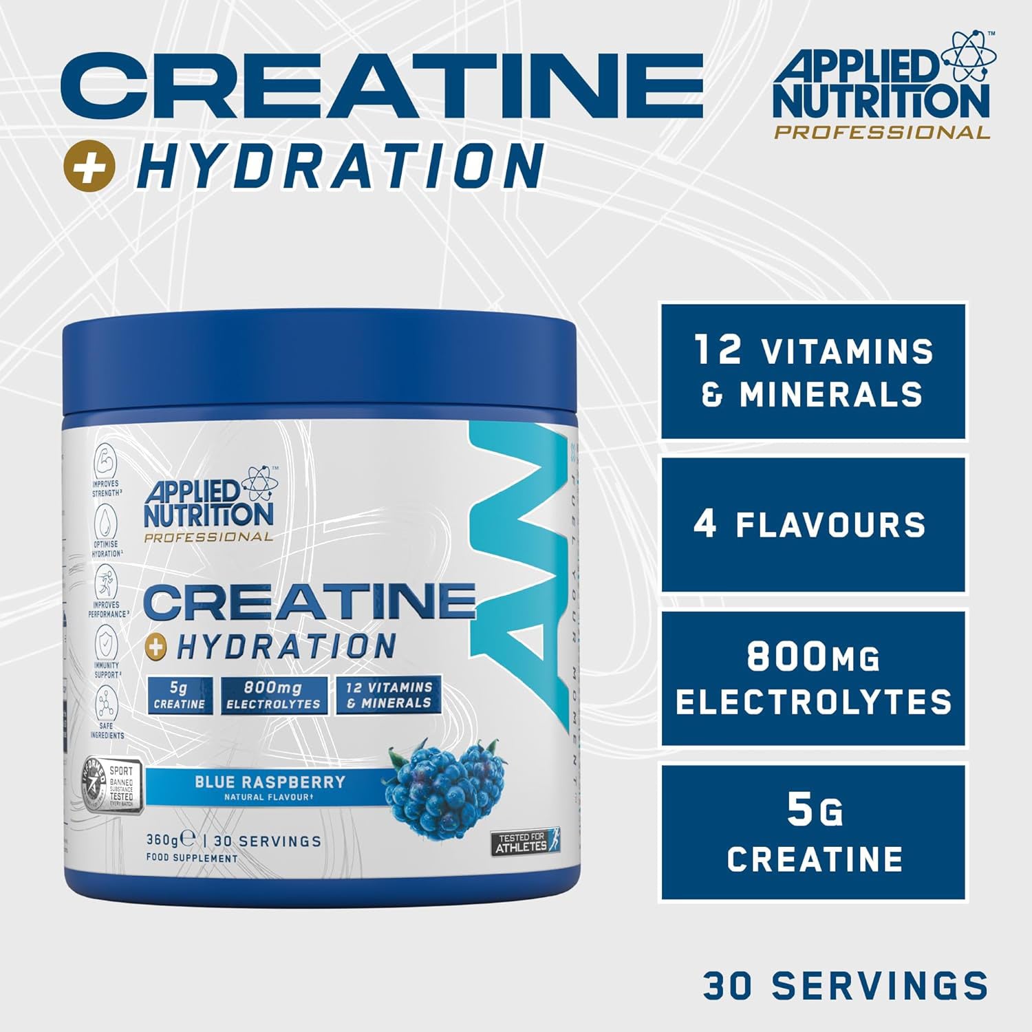 Applied Nutrition Creatine+ Hydration powder Blue Raspberry 300g, UK version
