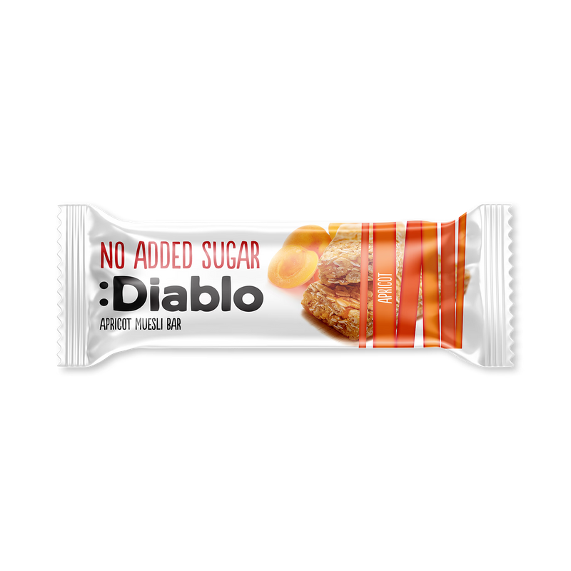 Diablo no added sugar muesli bar apricot 30g, imported from the UK