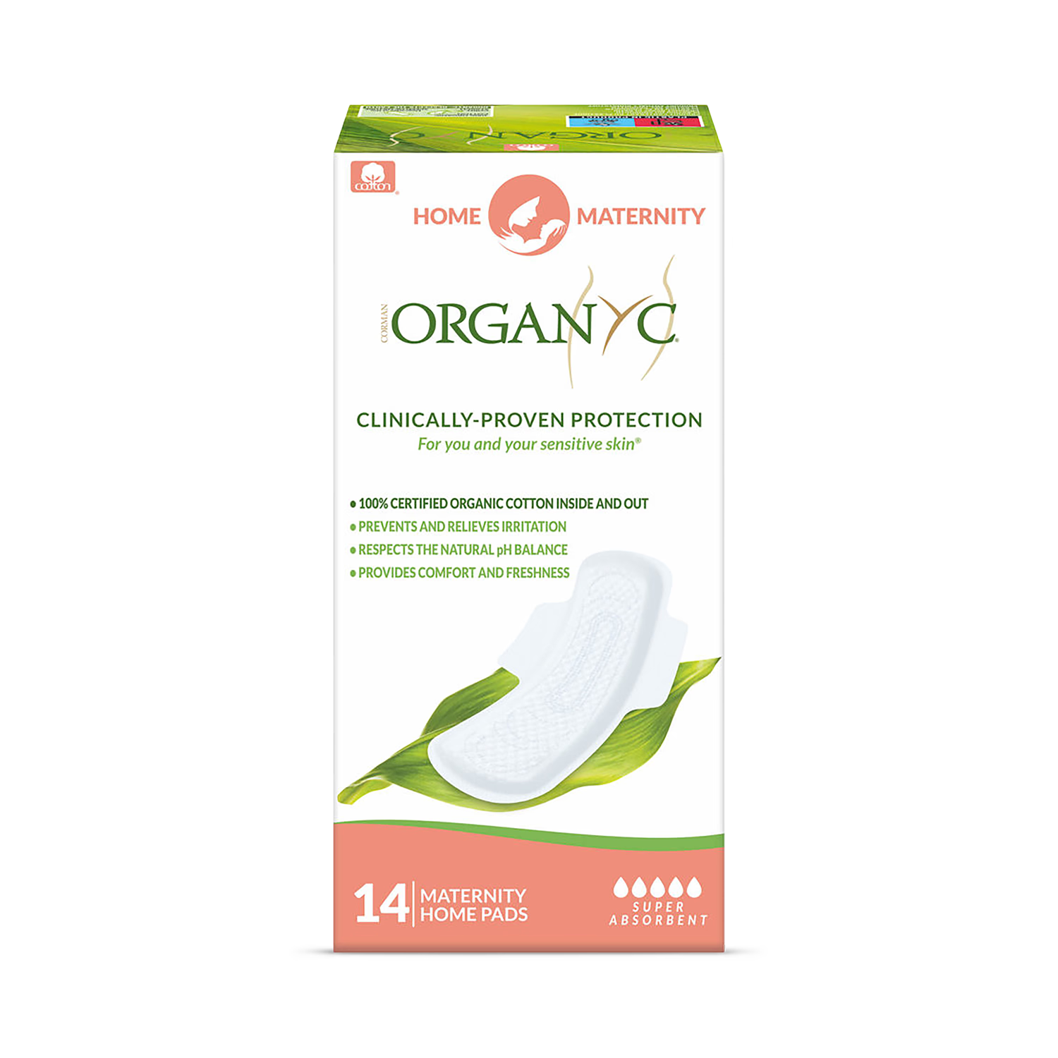 Organyc maternity pads 14 count, imported from the UK