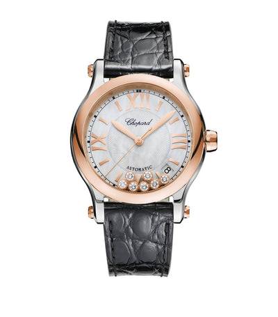 Harrods Chopard Rose Gold, Stainless Steel and Diamond Happy Sport Watch 36mm- Buy online at McGrocer