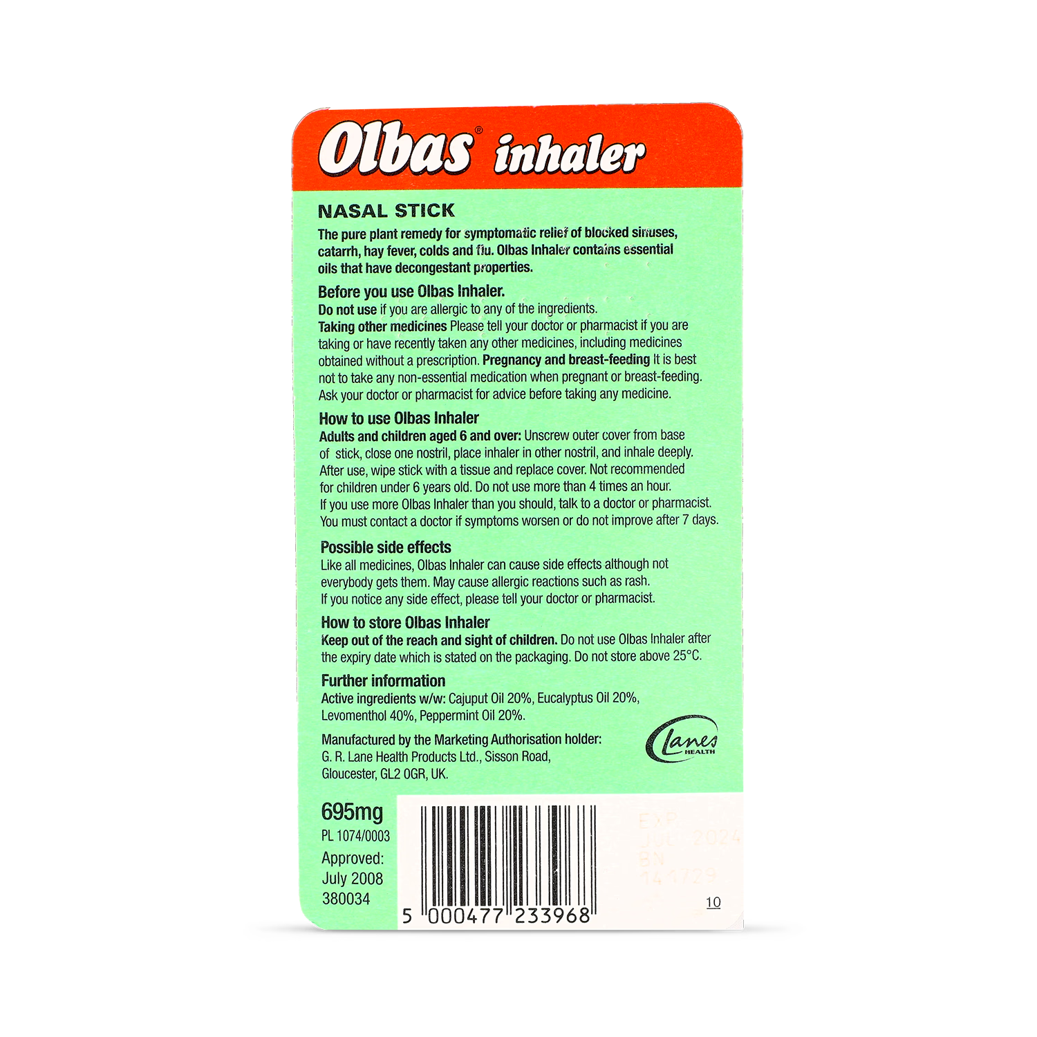 Olbas inhaler 0.5ml decongestant - British product