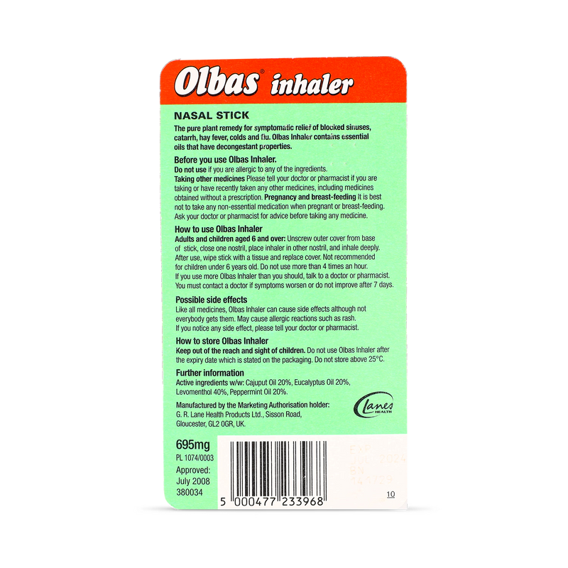 Olbas inhaler 0.5ml decongestant - British product