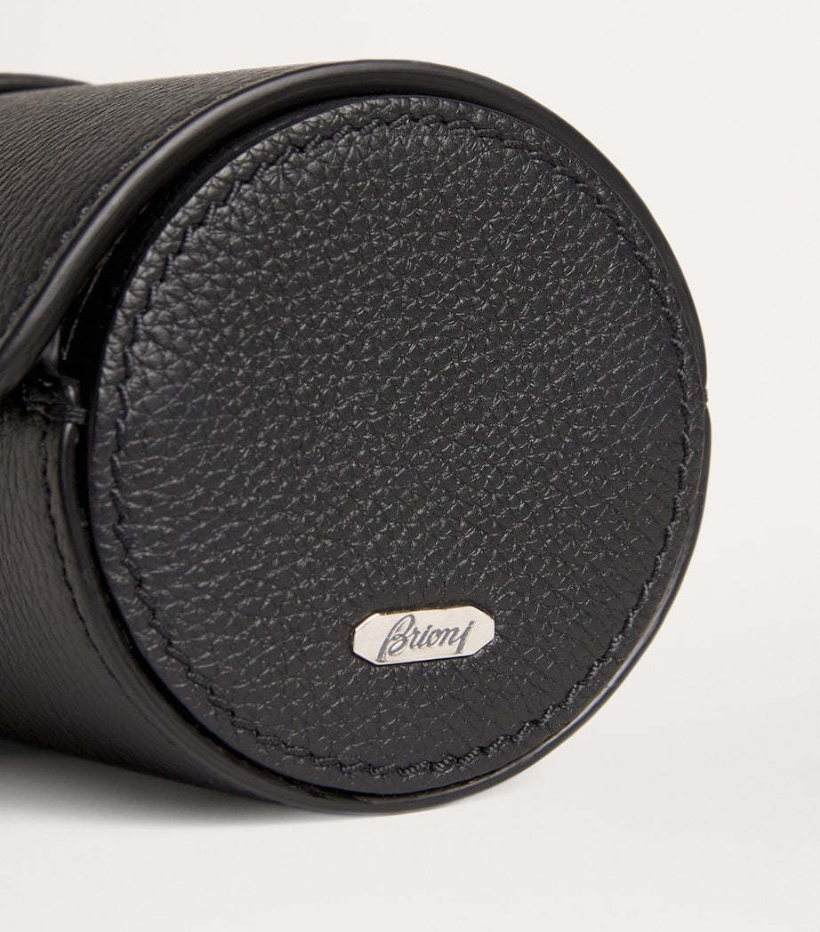 Brioni grained leather watch case for travel storage, approx 21cm wide - British product