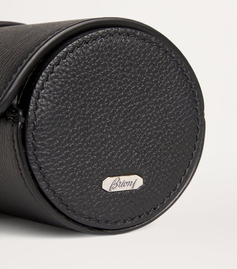Brioni grained leather watch case for travel storage, approx 21cm wide - British product