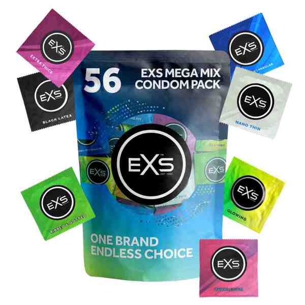 EXS Mega Mix condoms variety 56 pack, imported from the UK