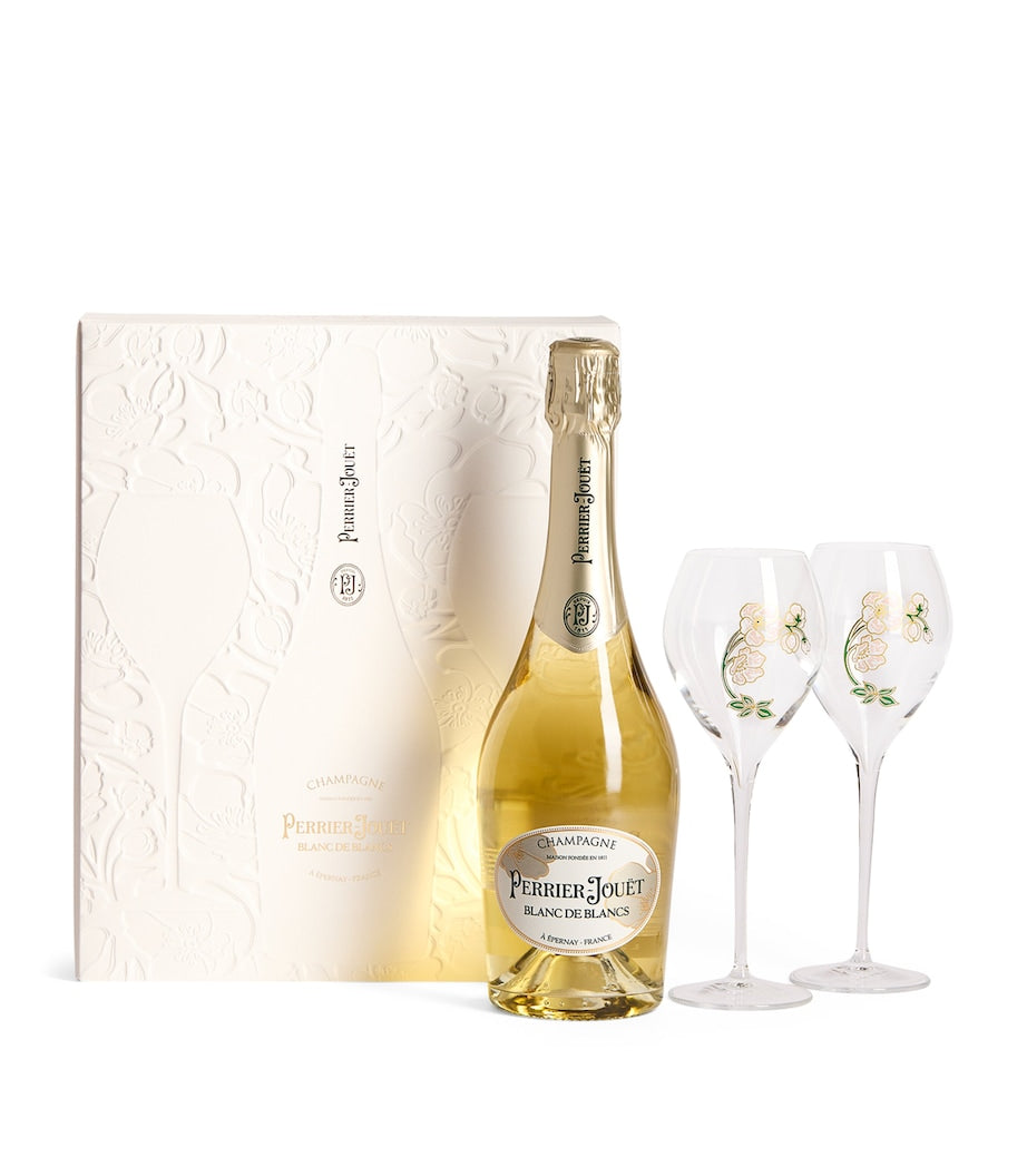 Perrier Jouet Blanc de Blancs brut champagne 75cl gift set - British product