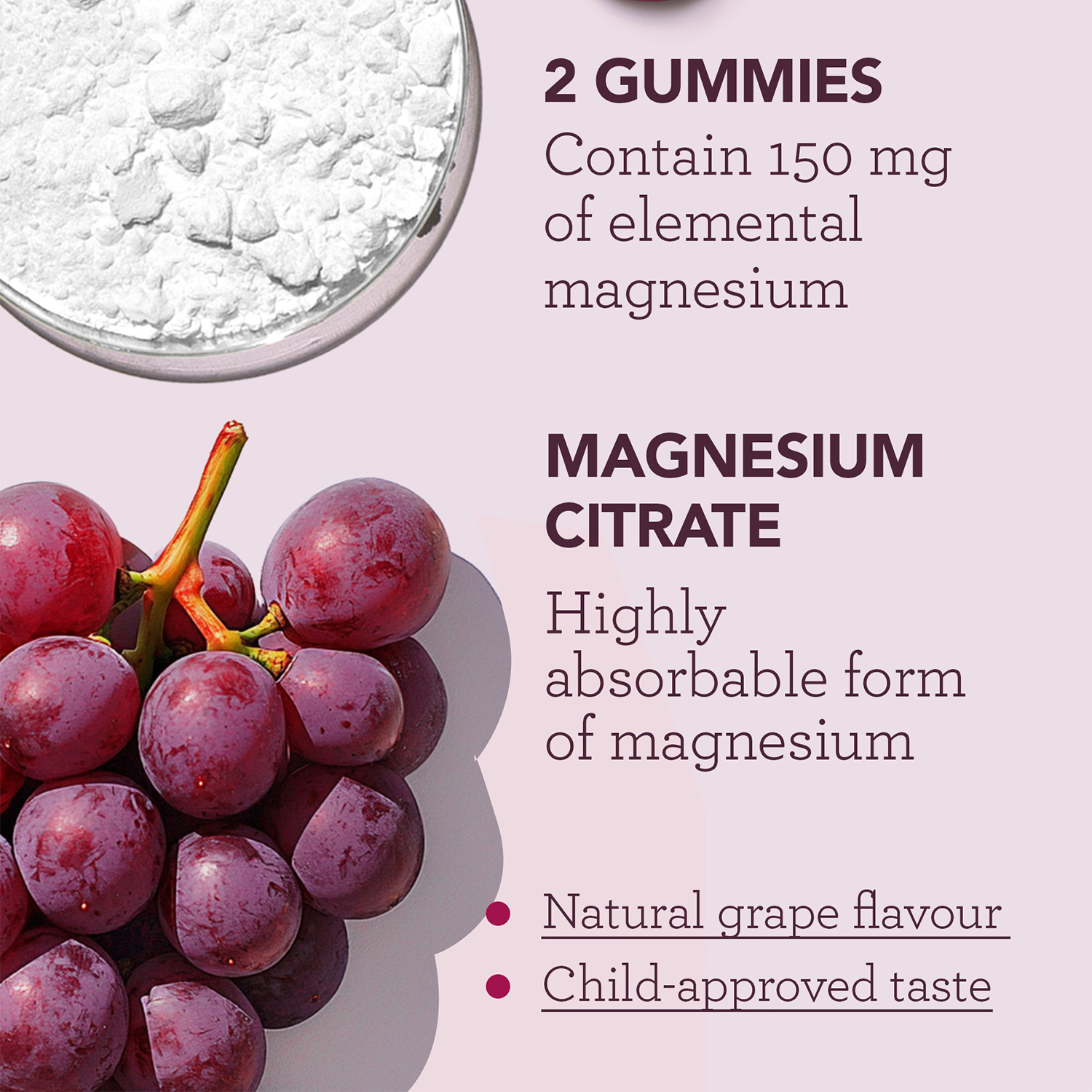 SuperSelf magnesium grape flavour gummies 150mg 60 count, UK version