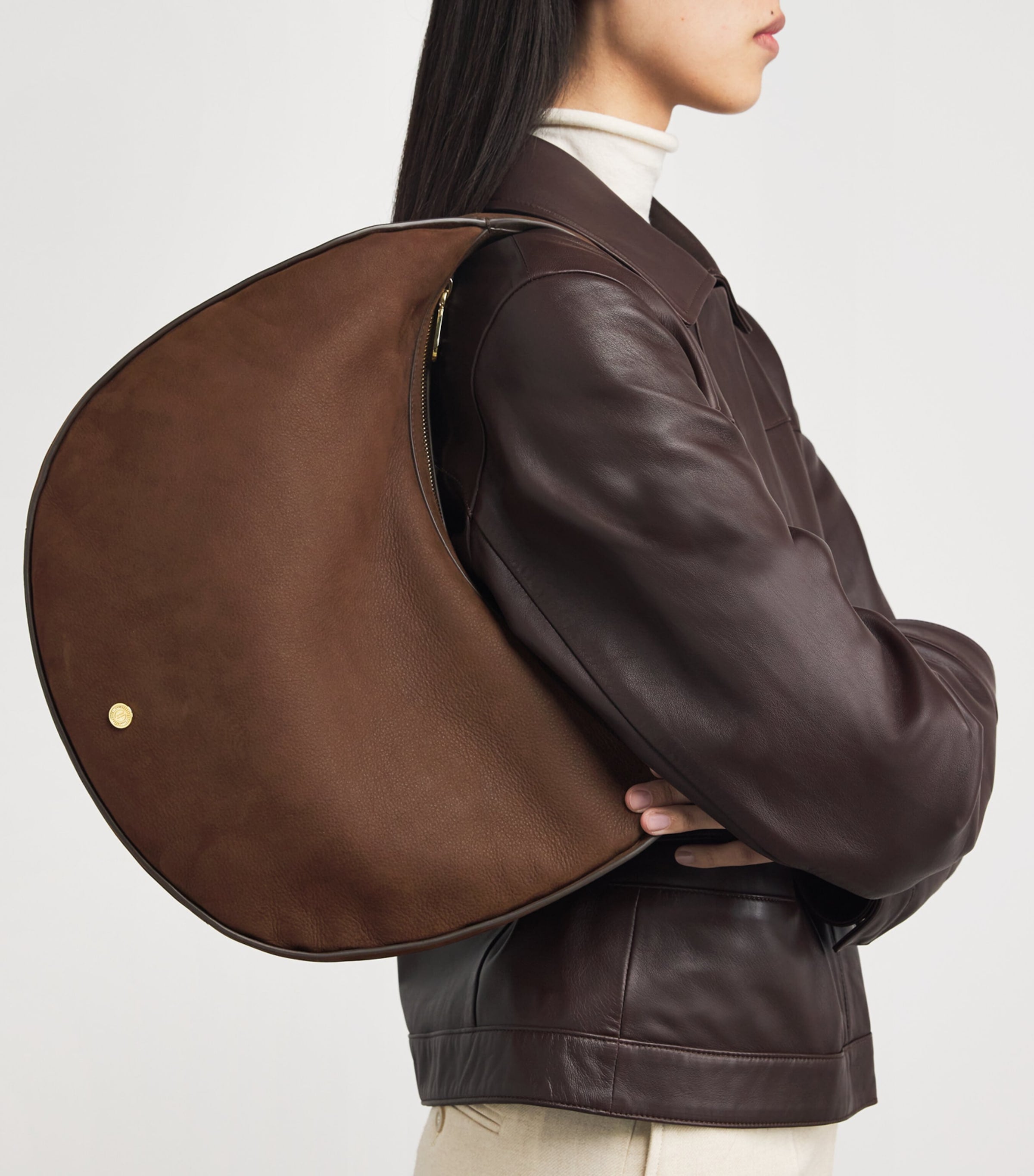 Harrods large suede crescent shoulder bag, imported from the UK