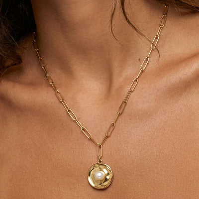 Superdrug MUCHV Link Chain Necklace With Pearl Coin 18k Gold- Buy online at McGrocer