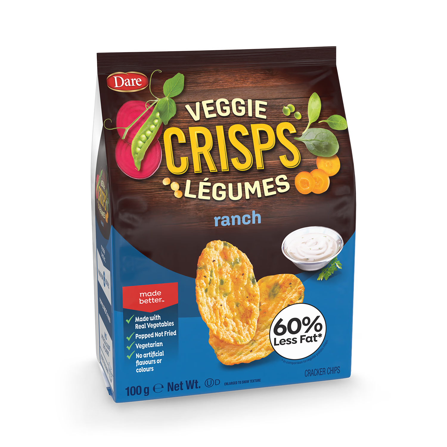 Dare Veggie Crisps Zesty Ranch 4 x 100g Bags, imported from the UK