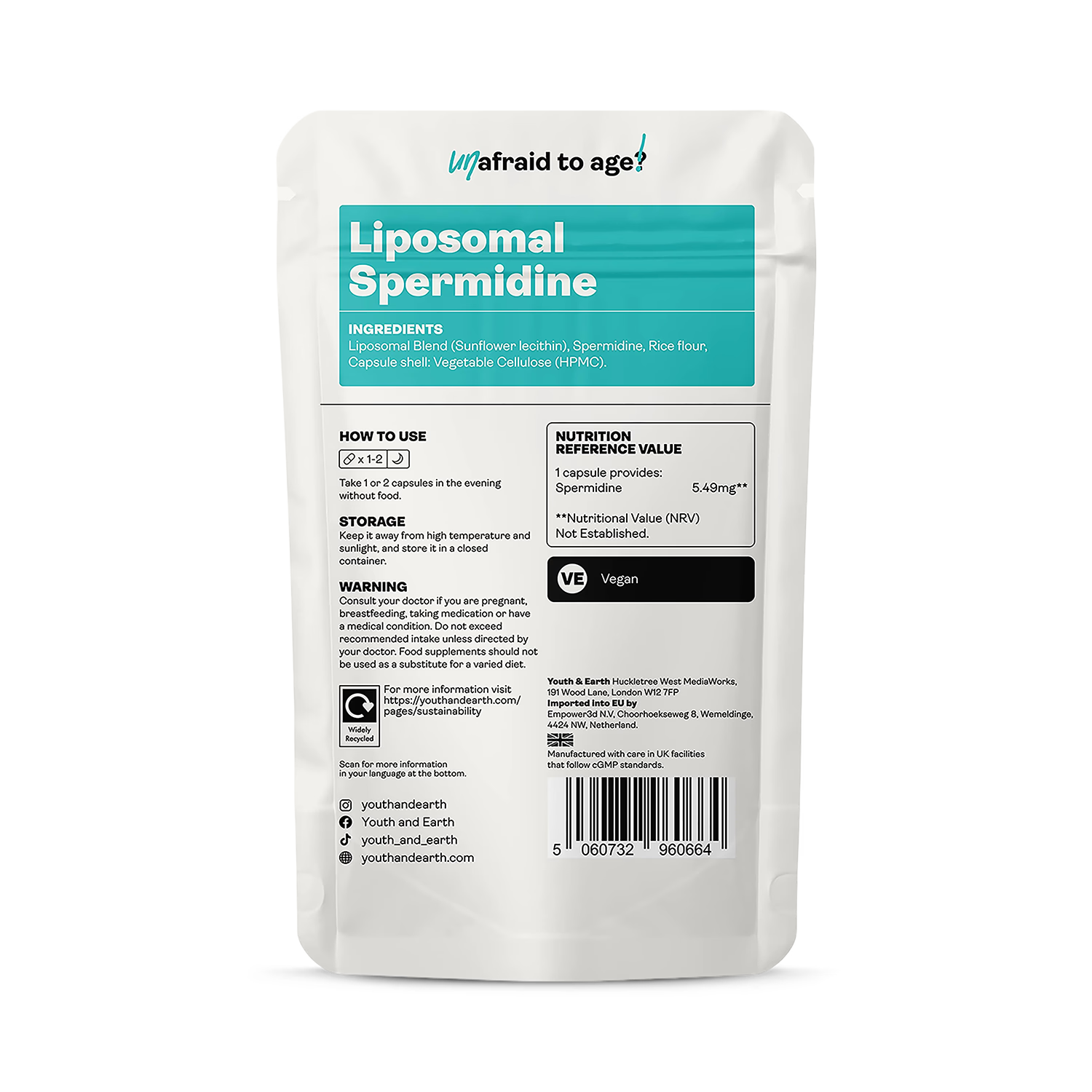 Liposomal Spermidine cellular renewal capsules 60 capsules, UK version