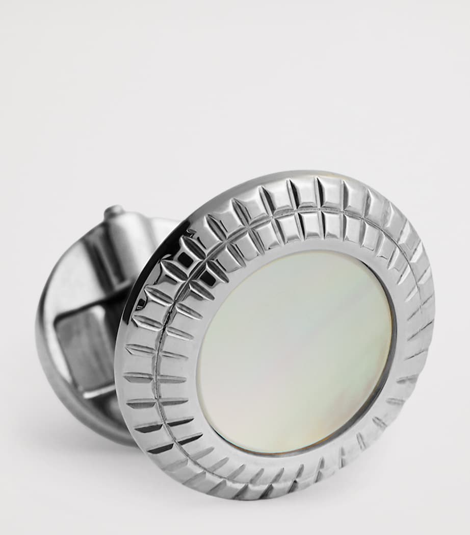 Dunhill Hobnail cufflinks rhodium-plated silver mother-of-pearl 16mm, UK version