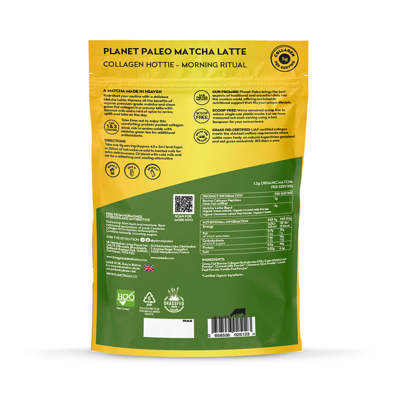 Planet Paleo Matcha Latte Collagen Drink 225g (British brand)