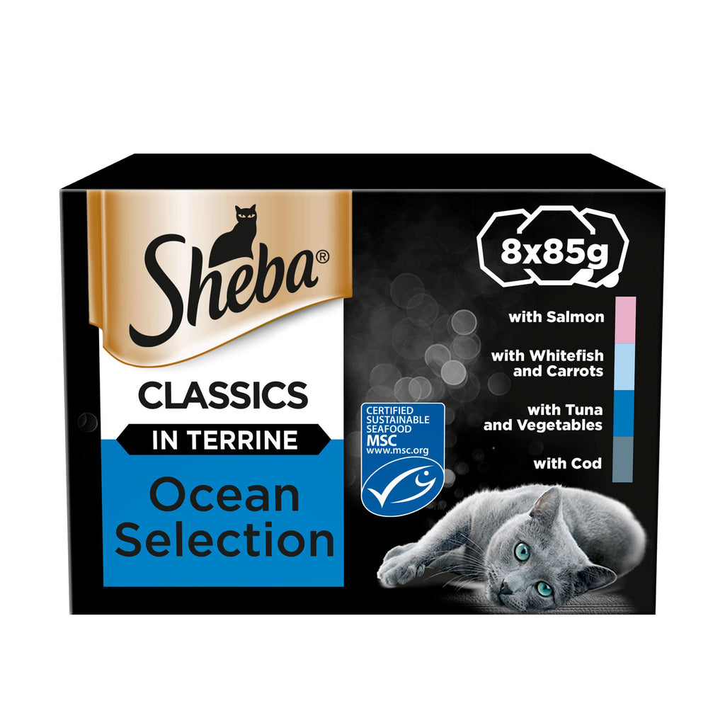 Sheba Classics Cat Food Tray Mixed Ocean Collection in Terrine 8x85g